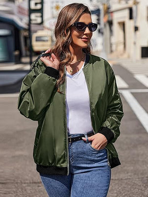 PLT Basic Lightweight Bomber Jacket For Ladies-Olive-SP3280