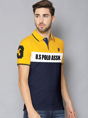 U.S Polo Assn. P.Q Half Sleeve Polo Shirt For Men-Yellow with White & Navy-BE886/BR13129