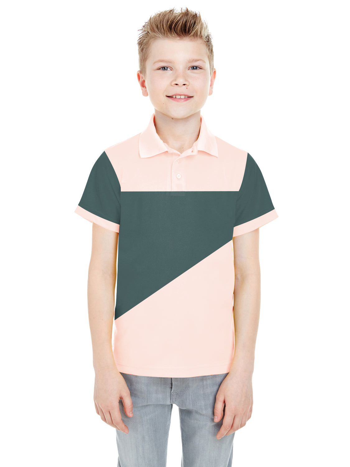 NXT Summer P.Q Polo Shirt For Kids-Baby Pink with Dark Bond Blue-SP1679