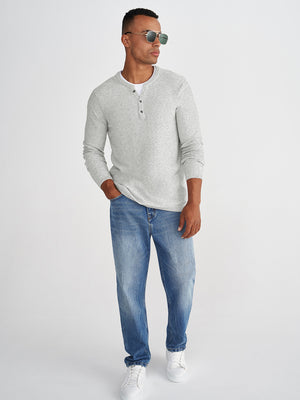 Full Fashion Henley Collar Wool Sweater For Men-White Melange-SP1130