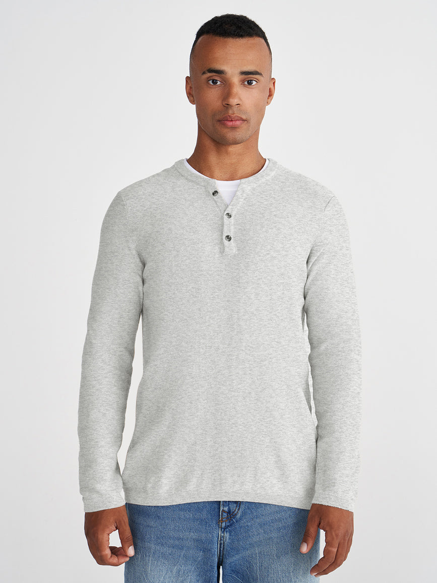 Full Fashion Henley Collar Wool Sweater For Men-White Melange-SP1130