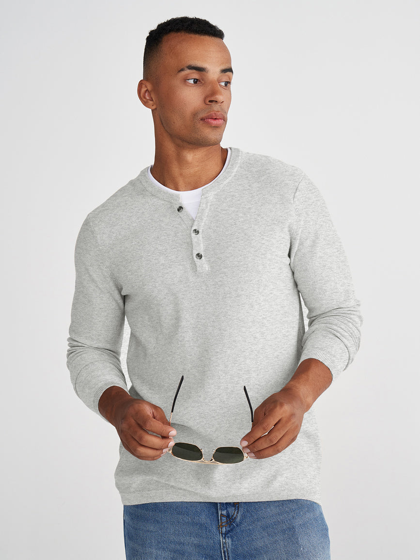 Full Fashion Henley Collar Wool Sweater For Men-White Melange-SP1130