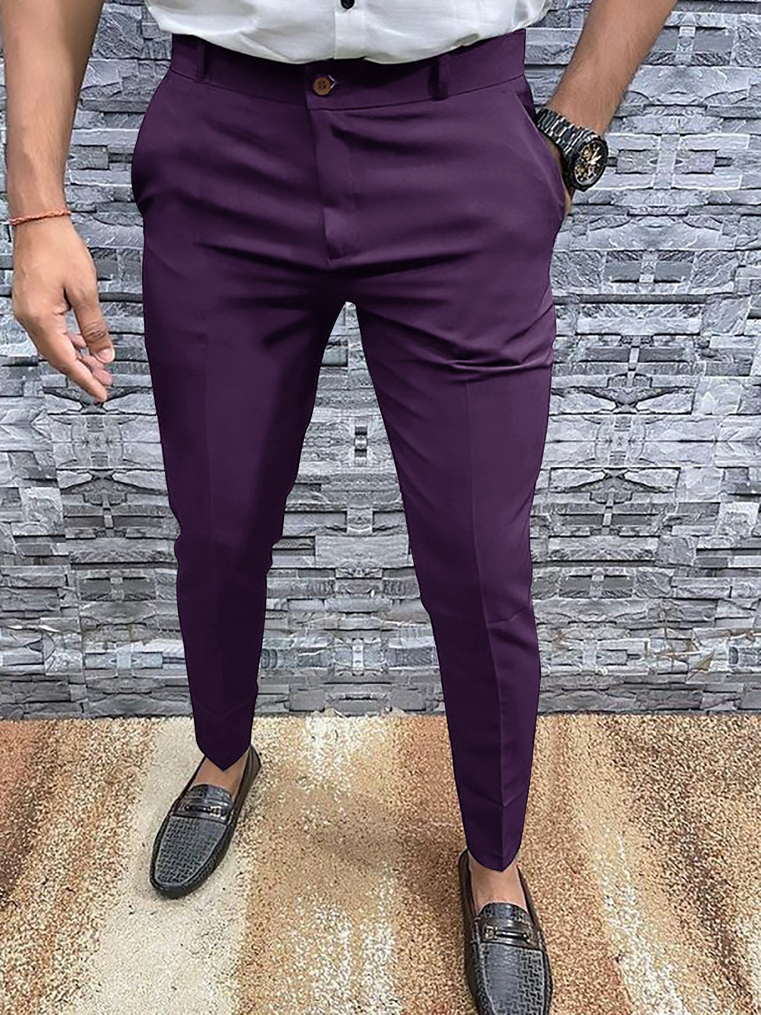 Louis Vicaci Interlock Stretchy Slim Fit Lycra Pent For Men-Dark Purple-AZ156