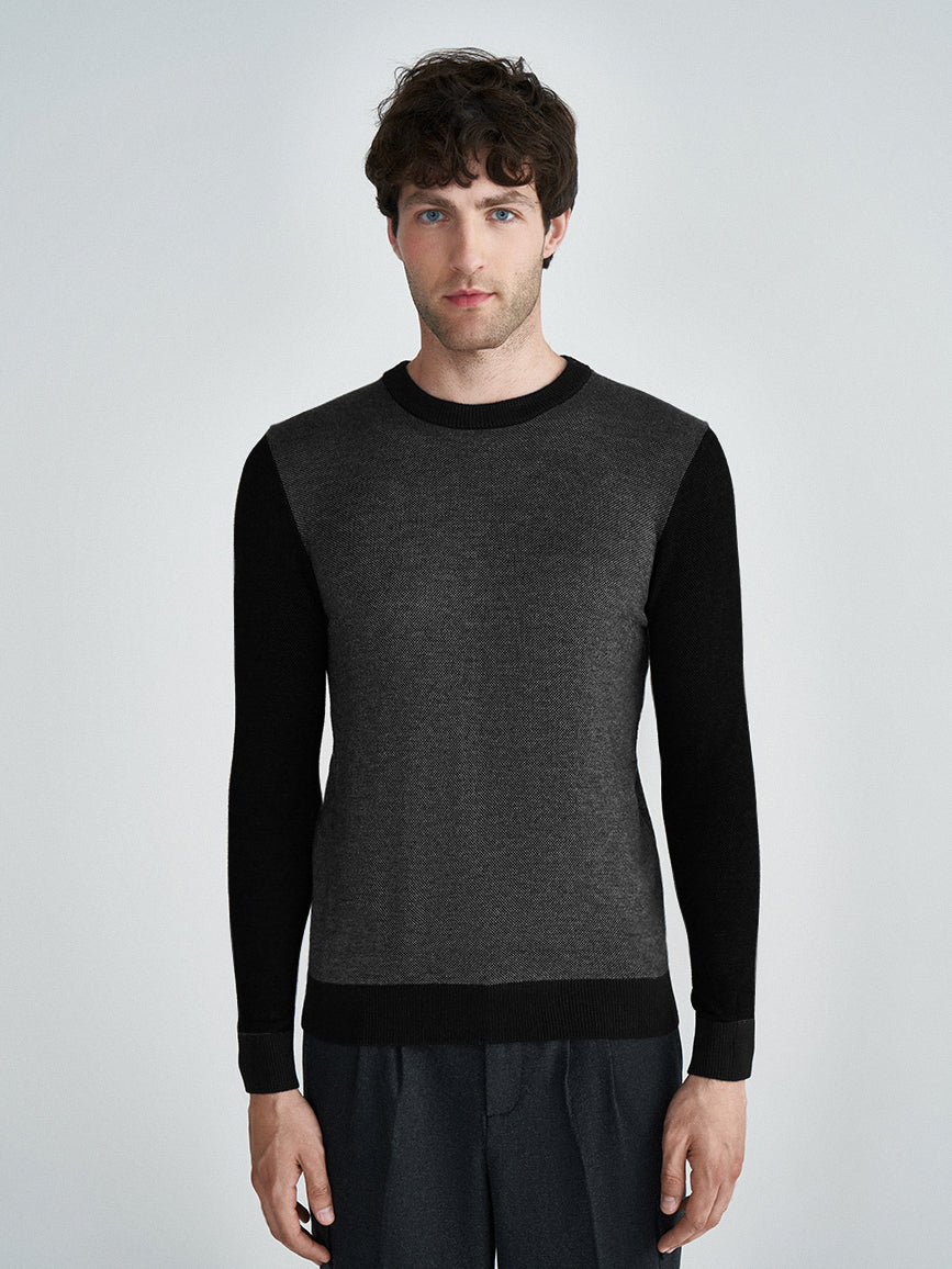 Full Fashion Crew Neck Wool Sweater For Men-Black With Allover Dots-SP1110/RT2251