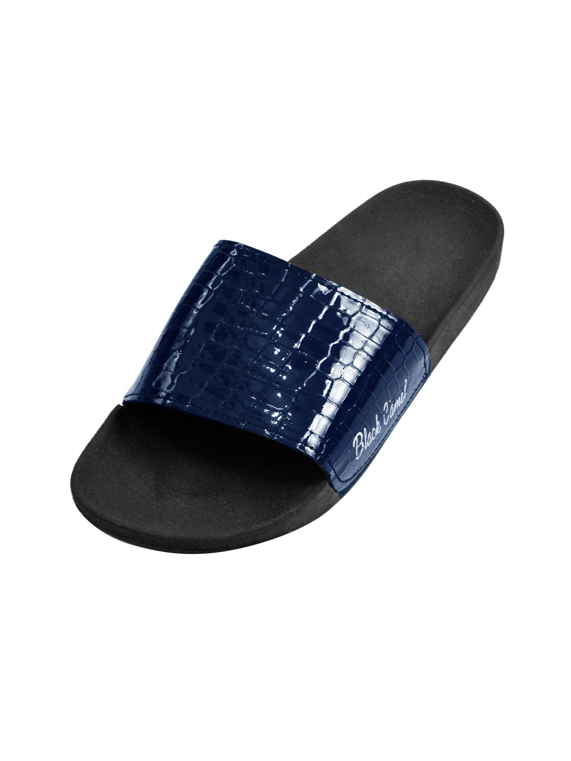 Black Camel Stylish Dumfries Textured Design Soft Slides-Dark Navy-RT259