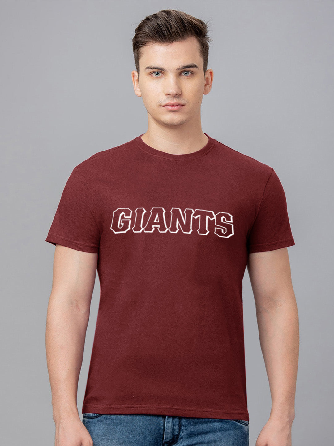 47 Single Jersey Crew Neck Tee Shirt For Men-Maroon with Print-SP1656/RT2396