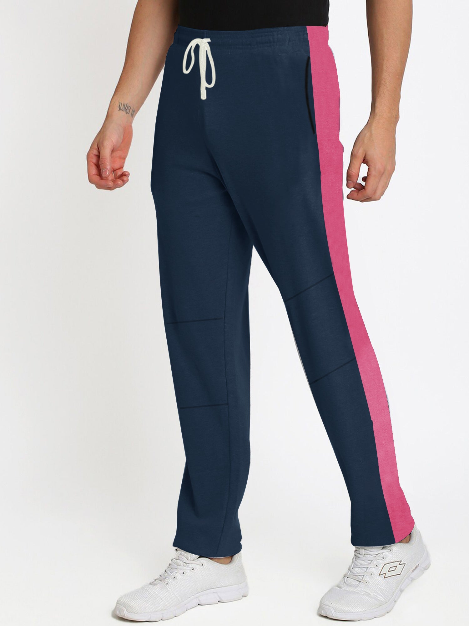 Summer Single Jersey Slim Fit Trouser For Men-Dark Navy With Pink Stripe-SP123/RT2094