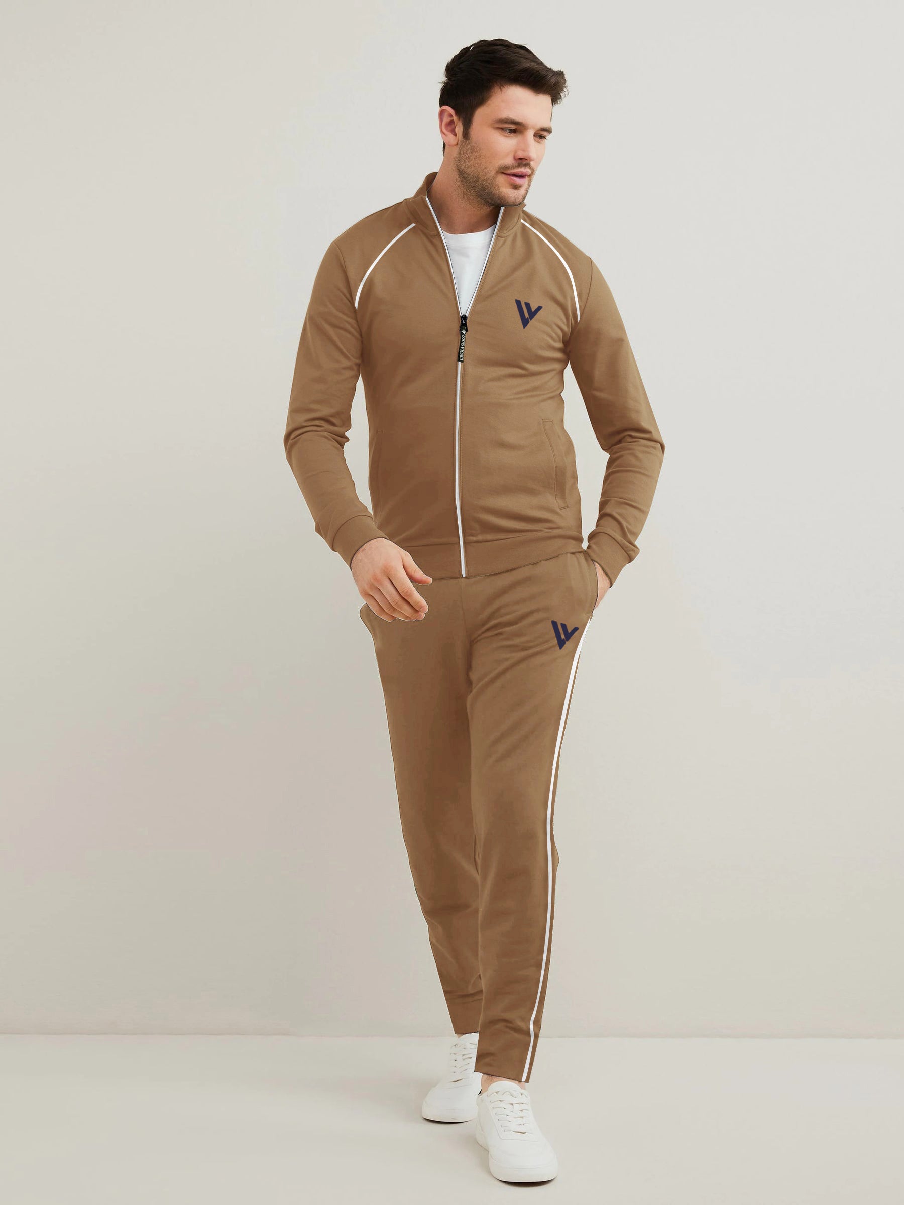Louis Vicaci Fleece Zipper Tracksuit For Men Camel-SP284