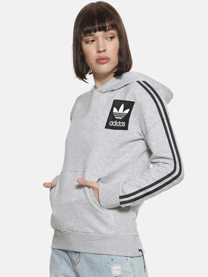 Adidas Fleece Pullover Hoodie For Ladies-Grey Melange With Black Lining-SP54
