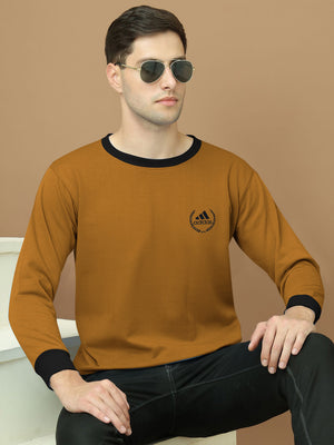 ADS Fleece Funky Style Sweatshirt For Men-Mustard with Black-BE2463