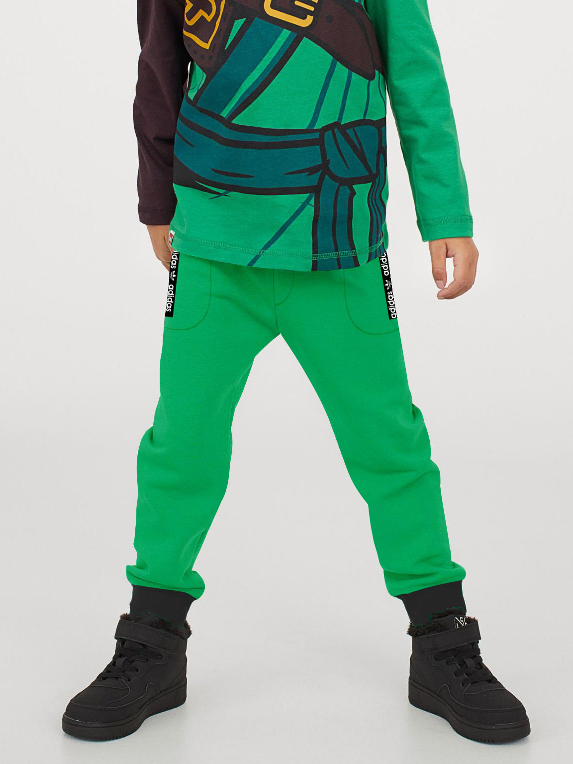 ADS Fleece Slim Fit Jogger Trouser For Kids-Green & Black-SP918