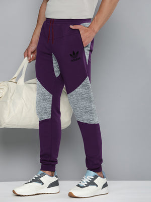 ADS Terry Fleece Jogger Sweatpant For Men-Dark Purple with Melange Panel-BE2690