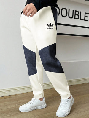 ADS Terry Fleece Jogger Sweatpant For Men-Off white with Navy Panel-BE2662