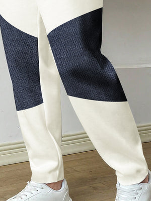 ADS Terry Fleece Jogger Sweatpant For Men-Off white with Navy Panel-BE2662