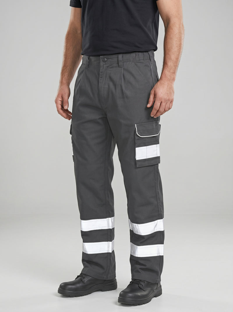 Grey Cargo Trouser For Men With Reflectors-BE3471