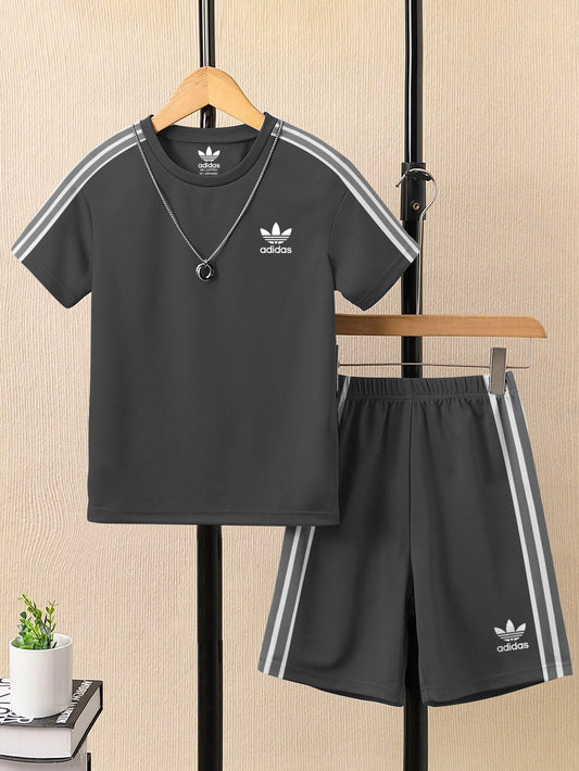 Ads Summer T Shirt & Short Suit For Kids-Dark Grey-BE3263/BR15693