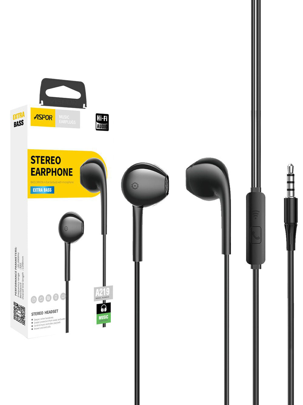 Aspor A219 3.5Mm Earphone/Handsfree Universal With High Bass Quality Sound-BR740