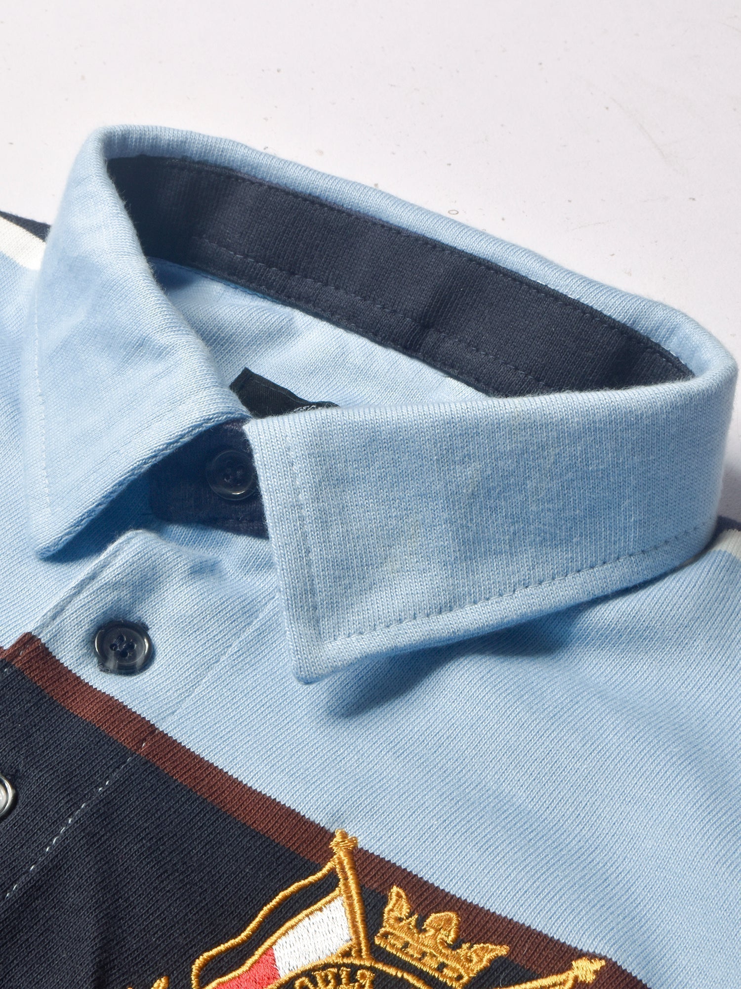 Louis Vicaci Long Sleeve Polo Shirt For Men-Sky with Navy Stripe-BE82/BR900
