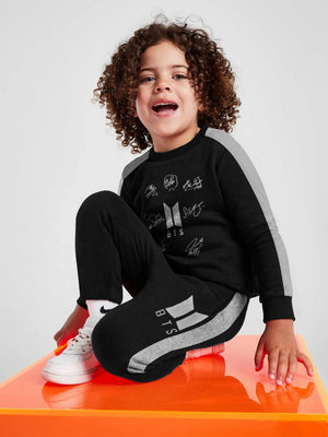 BTS Fleece Tracksuit For Kids-Black with Grey-BR868