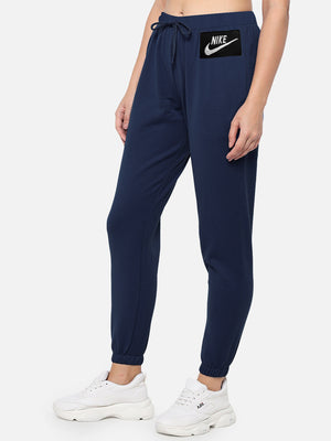 NK Fleece Without Pockets Slim Fit Trouser For Ladies-Navy-BE218