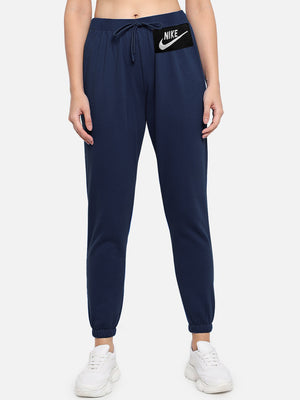 NK Fleece Without Pockets Slim Fit Trouser For Ladies-Navy-BE218