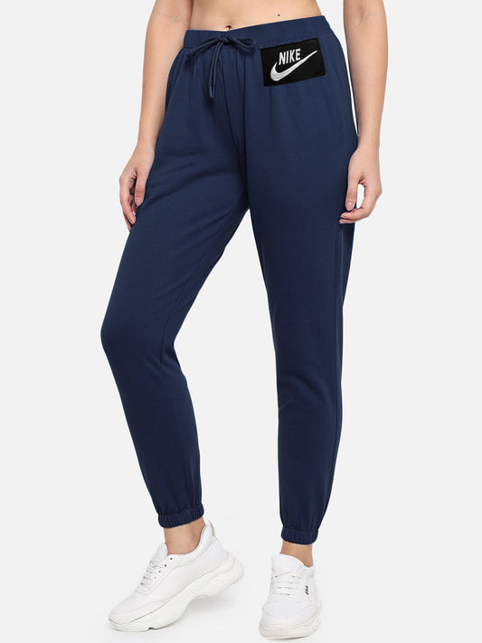 NK Fleece Without Pockets Slim Fit Trouser For Ladies-Navy-BE2175