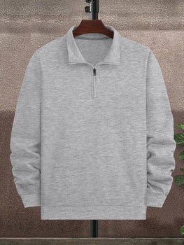 Louis Vicaci Fleece Stylish 1/4 Zipper Mock Neck For Men-Grey Melange-BE223