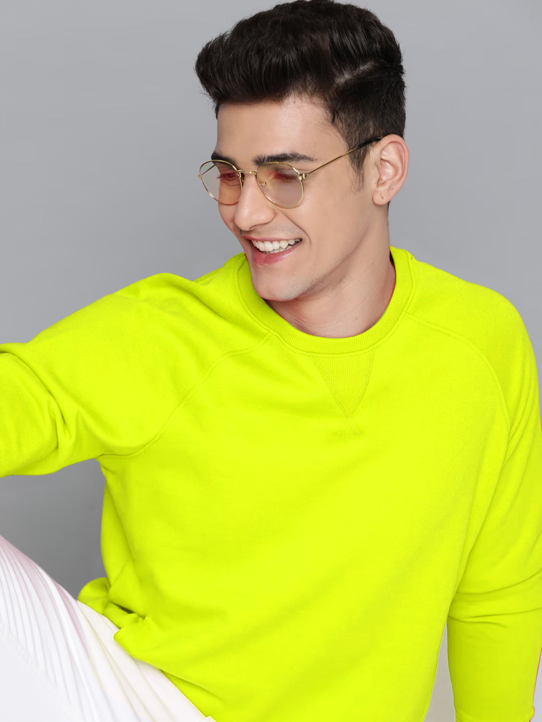 PPR Fleece Raglan Sleeve Sweatshirt For Men-Lime Green-BE257/BR1061