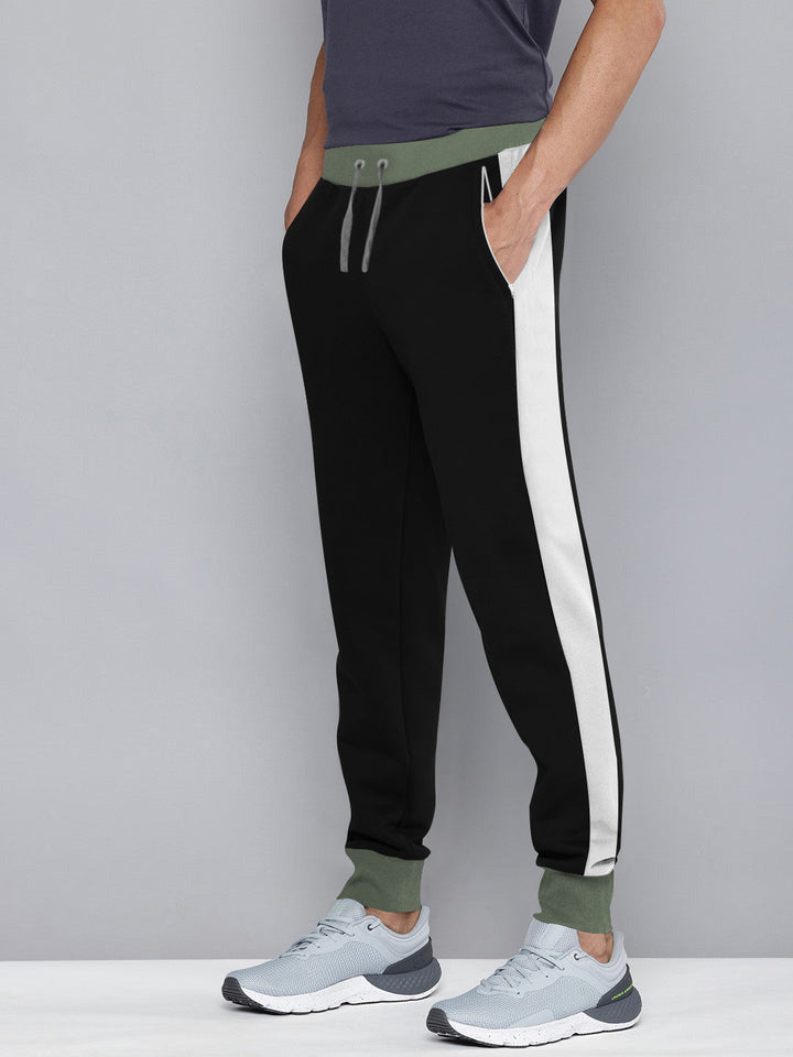 ADS Fleece Jogger Sweatpant For Men-Black with White Panel-BE2647