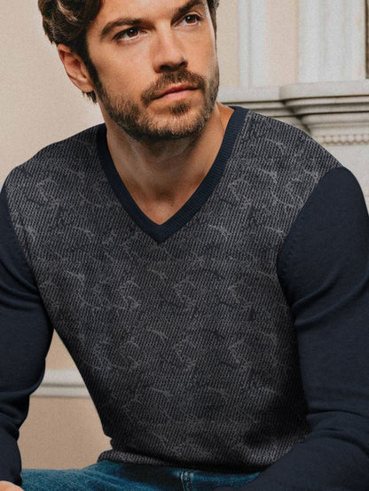 Louis Vicaci Full Sleeve Wool Sweatshirt For Men-Navy Melange with Print-BE273/BR1078