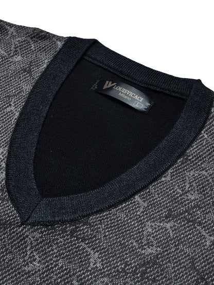 Louis Vicaci Full Sleeve Wool Sweatshirt For Men-Navy Melange with Print-BE273/BR1078