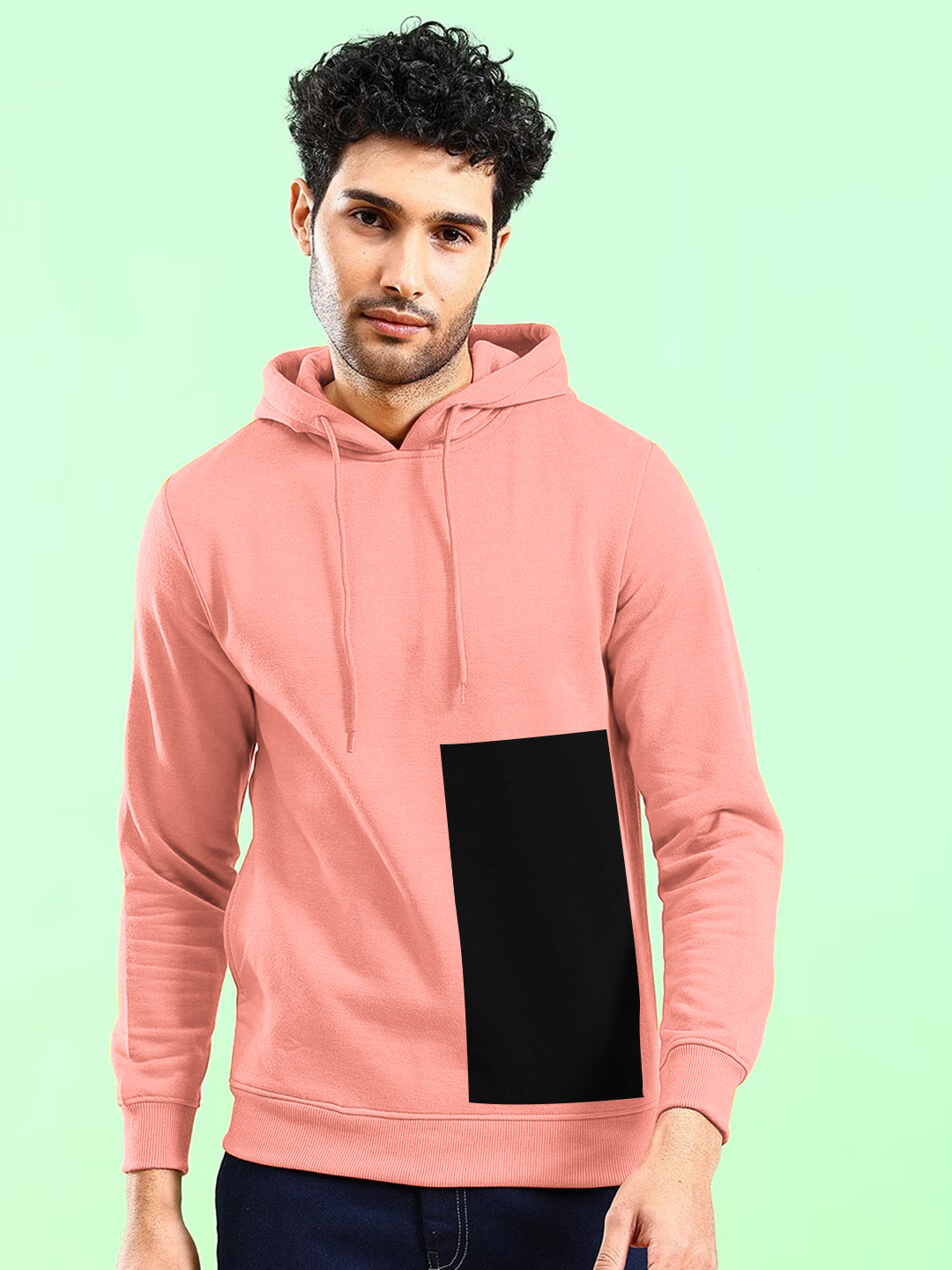 Next Fleece Pullover Hoodie For Men-Peach with Black Panel-BE297