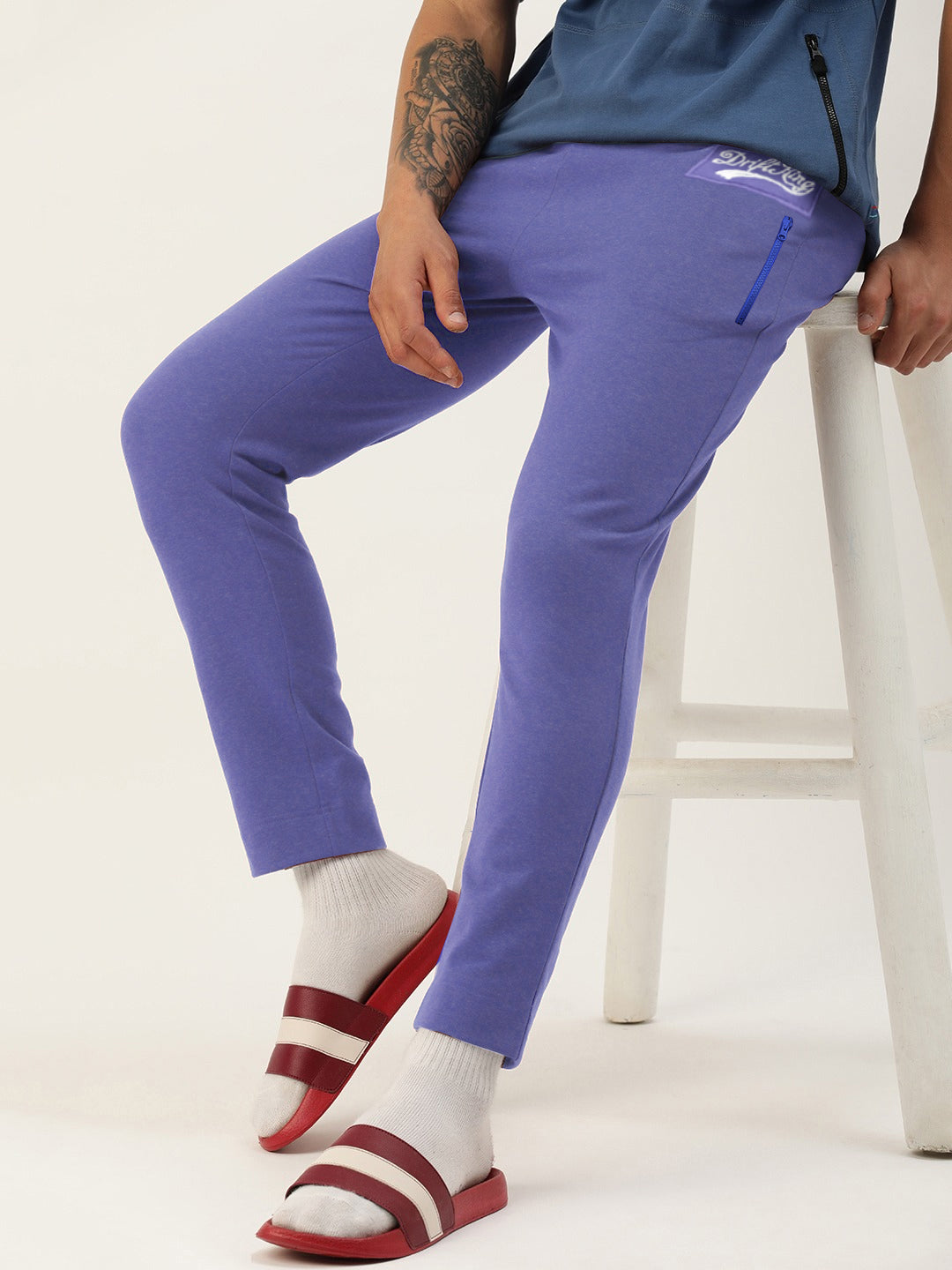 Drift King Regular Fit Heavy Fleece Jogger Trouser For Men-Purple Blue-BE306/BR1106