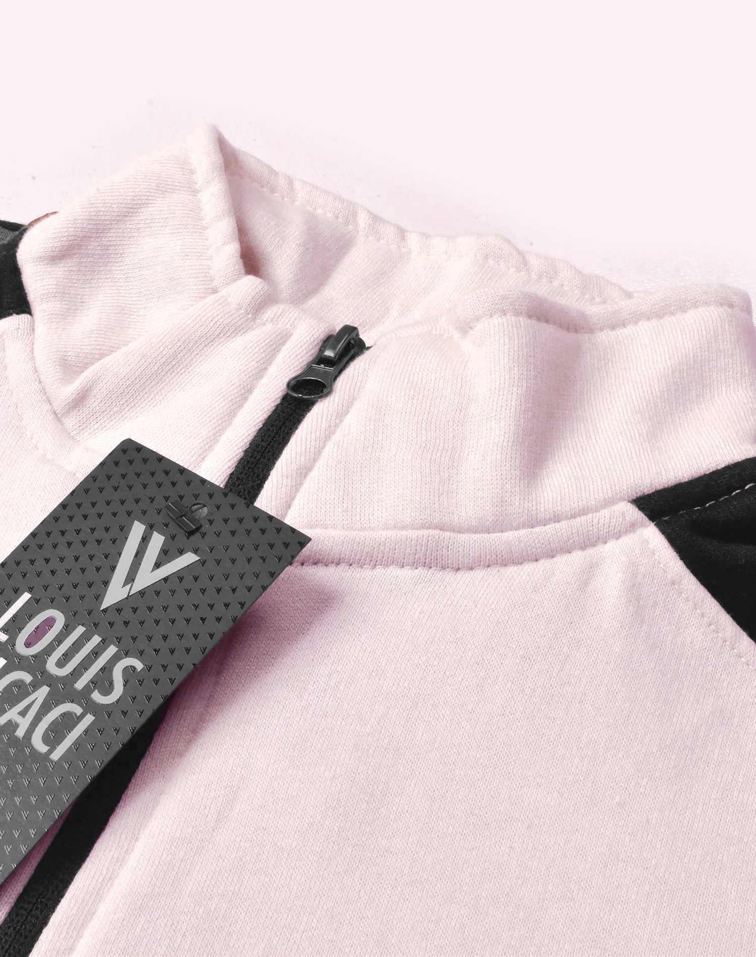 Louis Vicaci Fleece Zipper Tracksuit For Ladies-Smoke Pink with Black & Red Stripe-BE324/BR1111