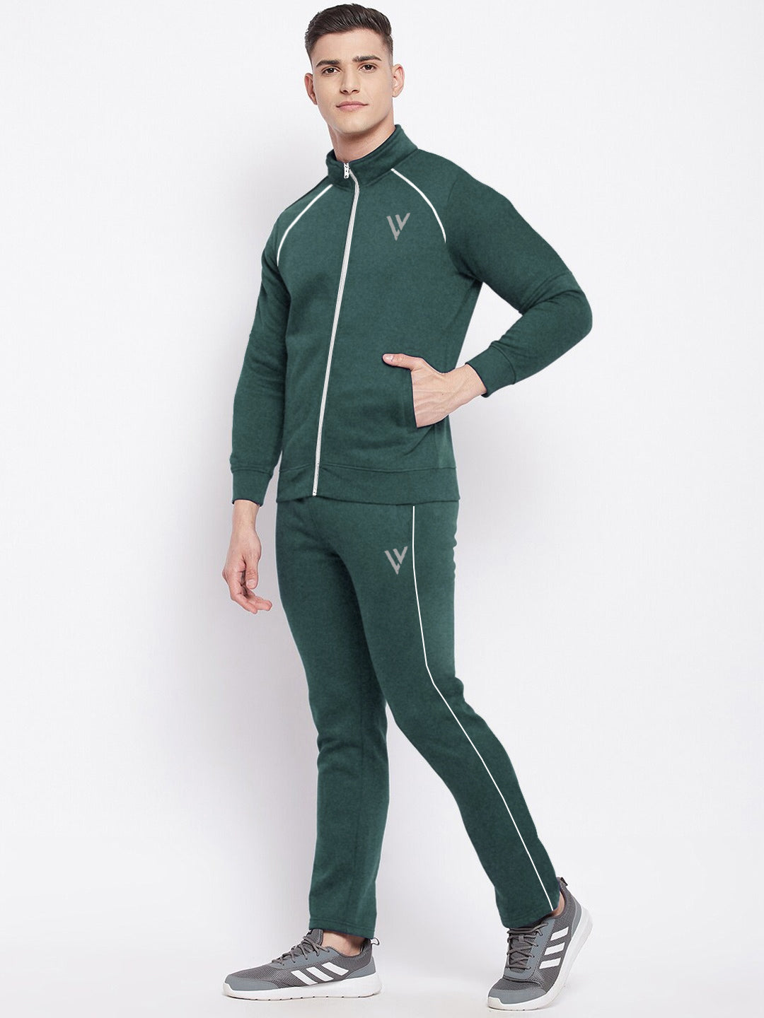 Louis Vicaci Fleece Zipper Tracksuit For Men-Green Melange-BE329