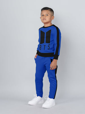 BTS Fleece Tracksuit For Kids-Dark Blue with Black-BE33/BR878
