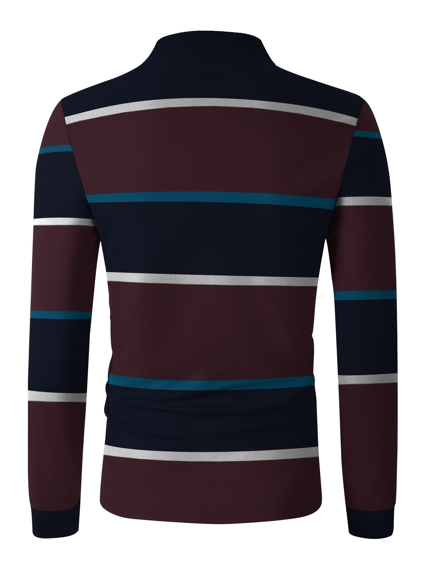 Louis Vicaci Long Sleeve Polo Shirt For Men-Sky with Navy Stripe
