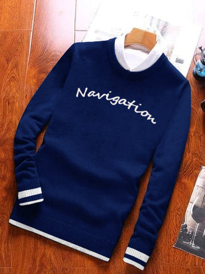 Louis Vicaci Full Sleeve Wool Sweatshirt For Men-Dark Blue-BE229/BR1033