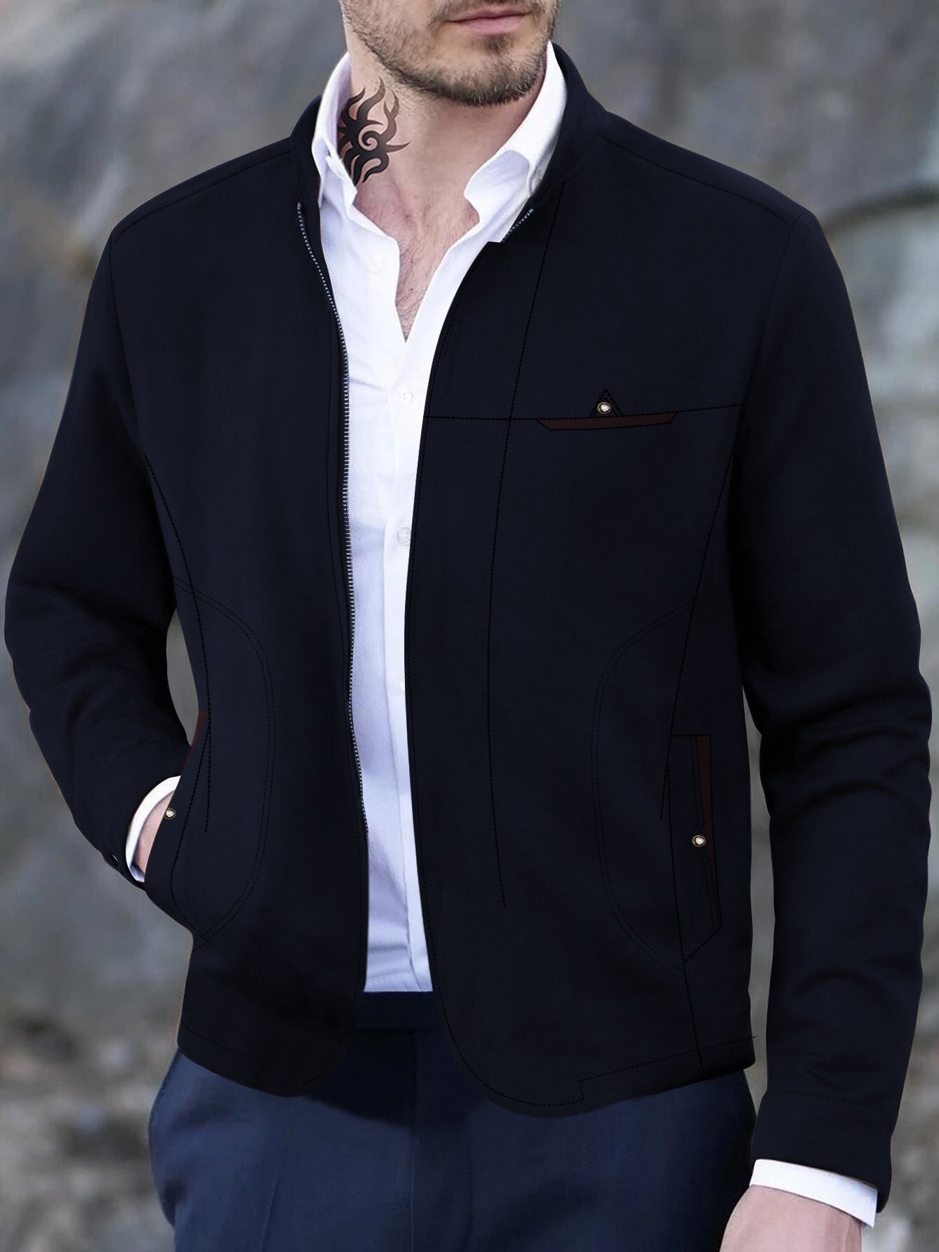 Pauldyar Stylish Suede Coat For Men-Dark Navy-BE2159/BR14290