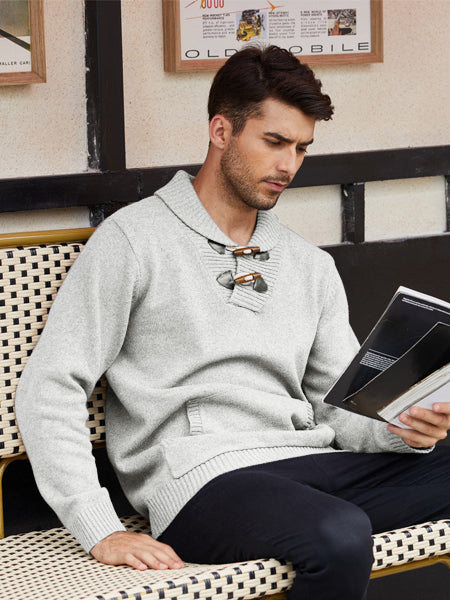 Coofandy Shawl Collar Wool Sweatshirt For Men-Smoke Grey-BE463/BR1220