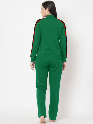 Louis Vicaci Fleece Zipper Tracksuit For Ladies-Green Melange with Black Stripe-SP254/BR266