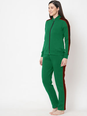 Louis Vicaci Fleece Zipper Tracksuit For Ladies-Green Melange with Black Stripe-SP254/BR266