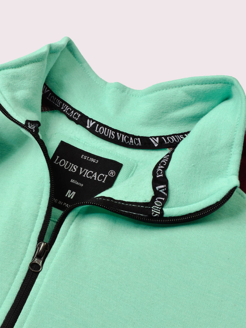 Louis Vicaci Fleece Zipper Tracksuit For Ladies-Light Green with Maroon Stripe-BR366