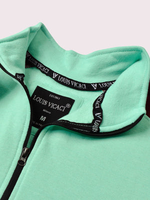 Louis Vicaci Fleece Zipper Tracksuit For Ladies-Light Green with Maroon Stripe-SP246/BR366