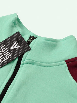 Louis Vicaci Fleece Zipper Tracksuit For Ladies-Light Green with Maroon Stripe-SP246/BR366