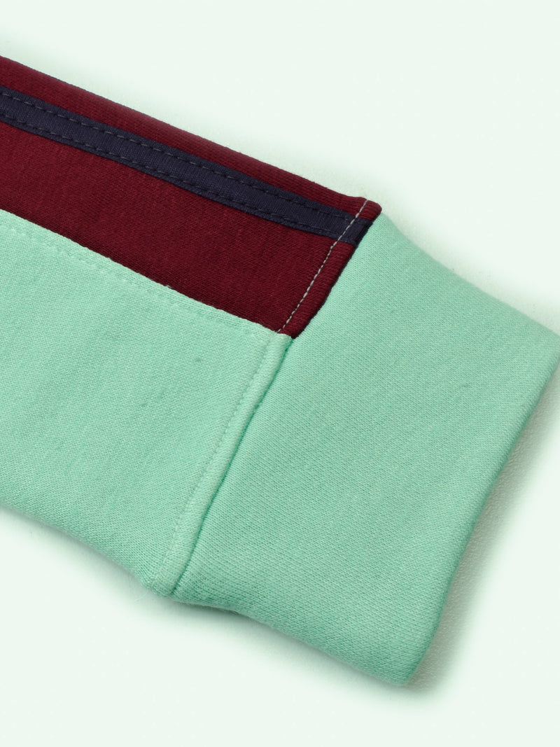Louis Vicaci Fleece Zipper Tracksuit For Ladies-Light Green with Maroon Stripe-BR366
