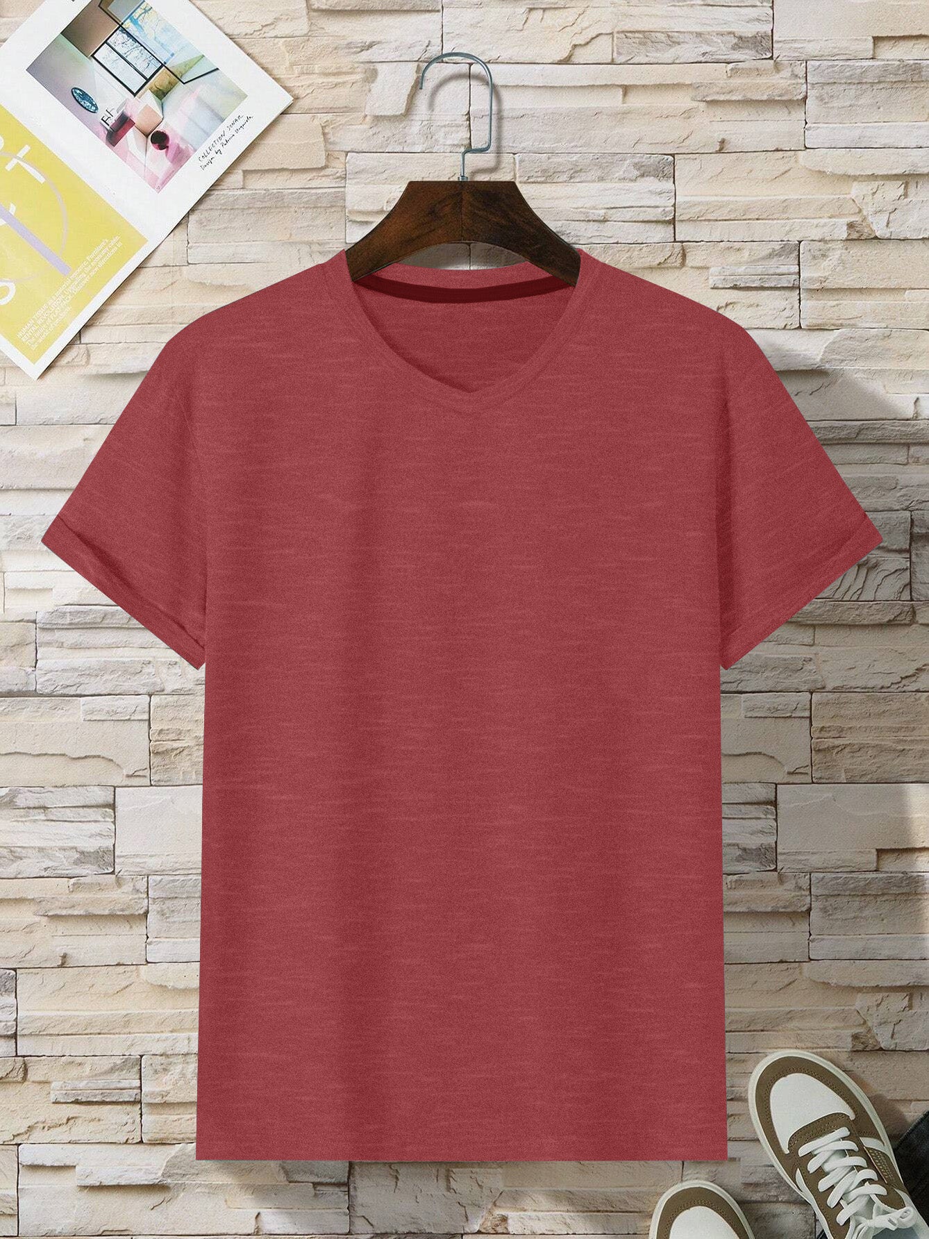 Beverly Hills Fashion V Neck Tee Shirt For Men-Pink Melange-SP3162