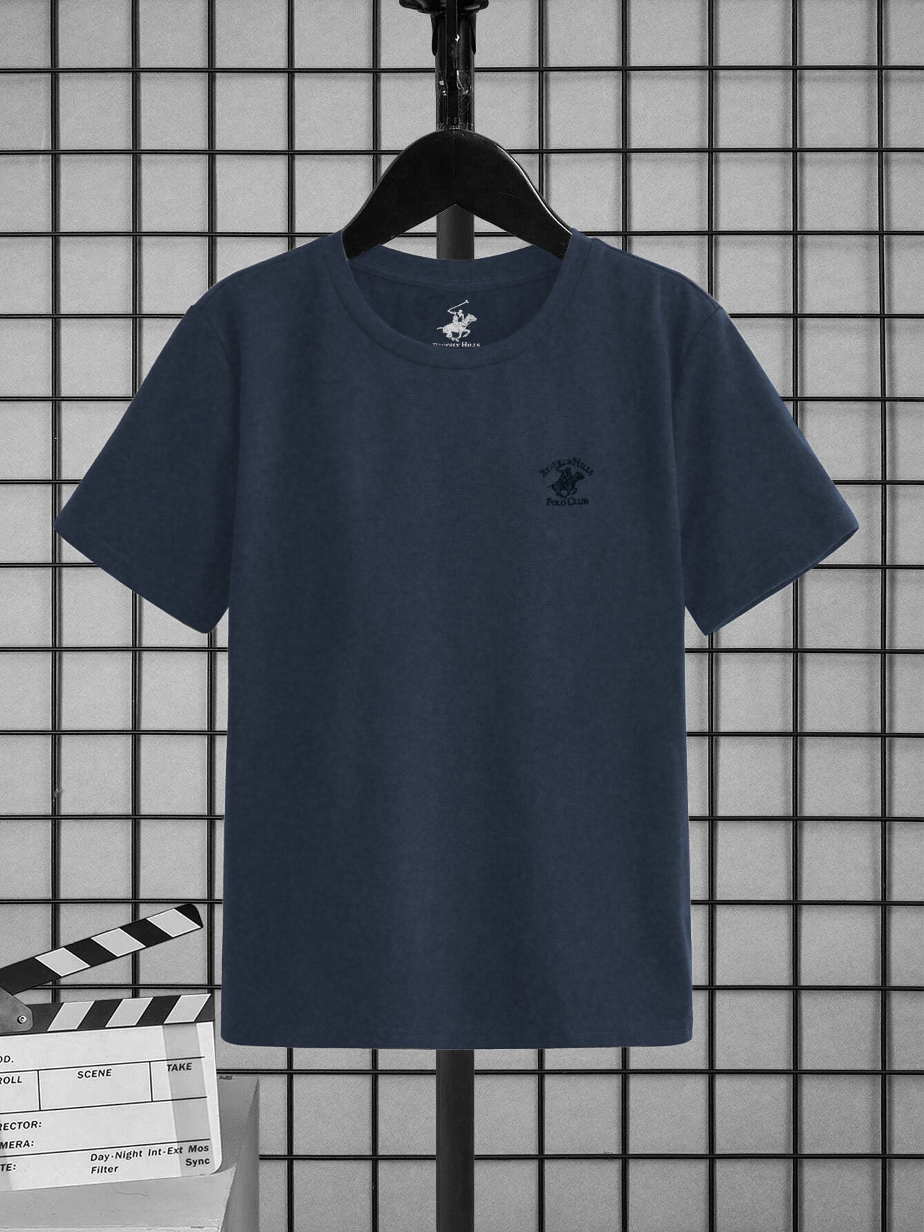 Beverly Hills Single Jersey Tee Shirt For Kids-Navy Melange-BE1684