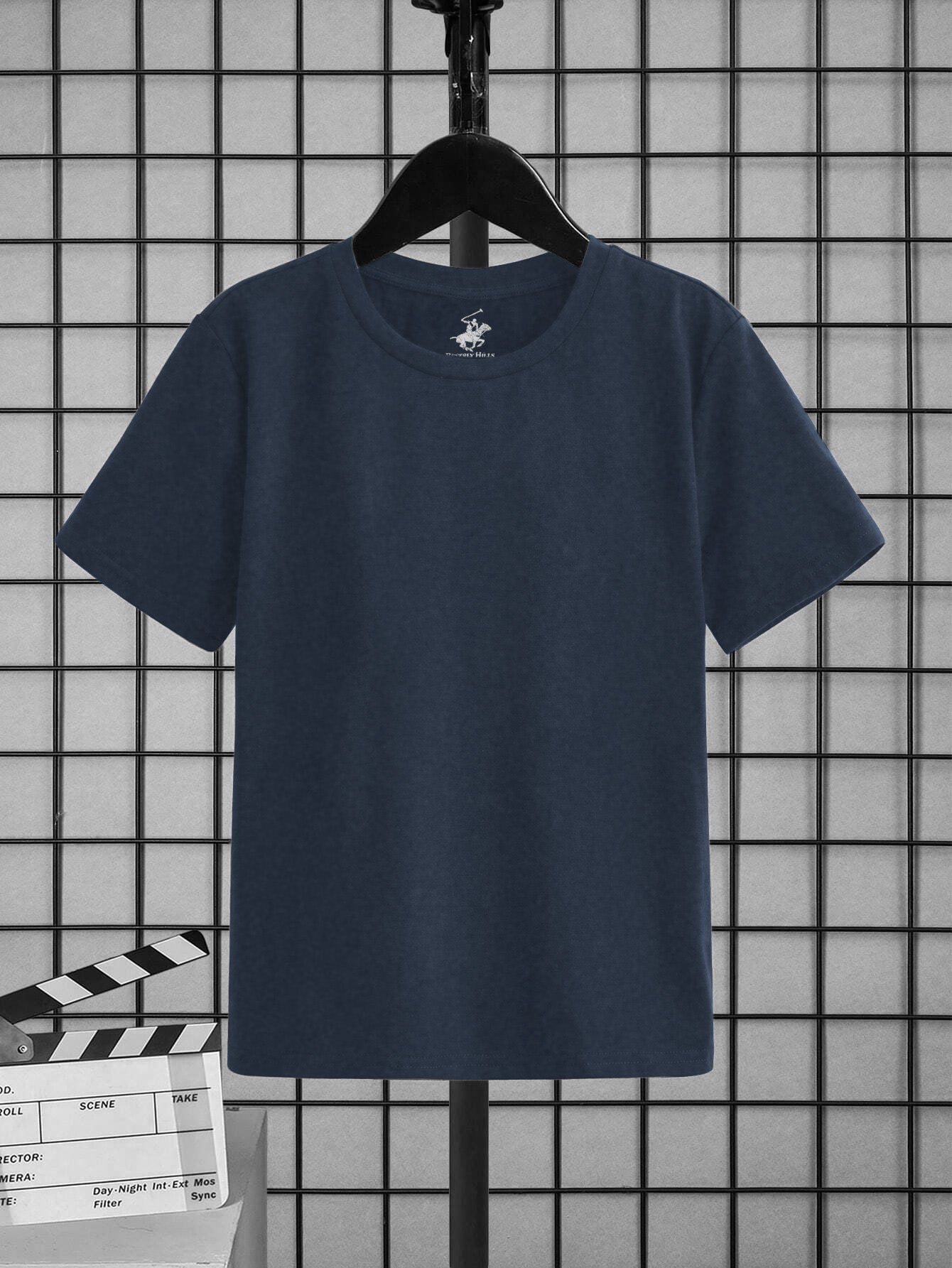 Beverly Hills Single Jersey Tee Shirt For Kids-Navy Melange-BE1685