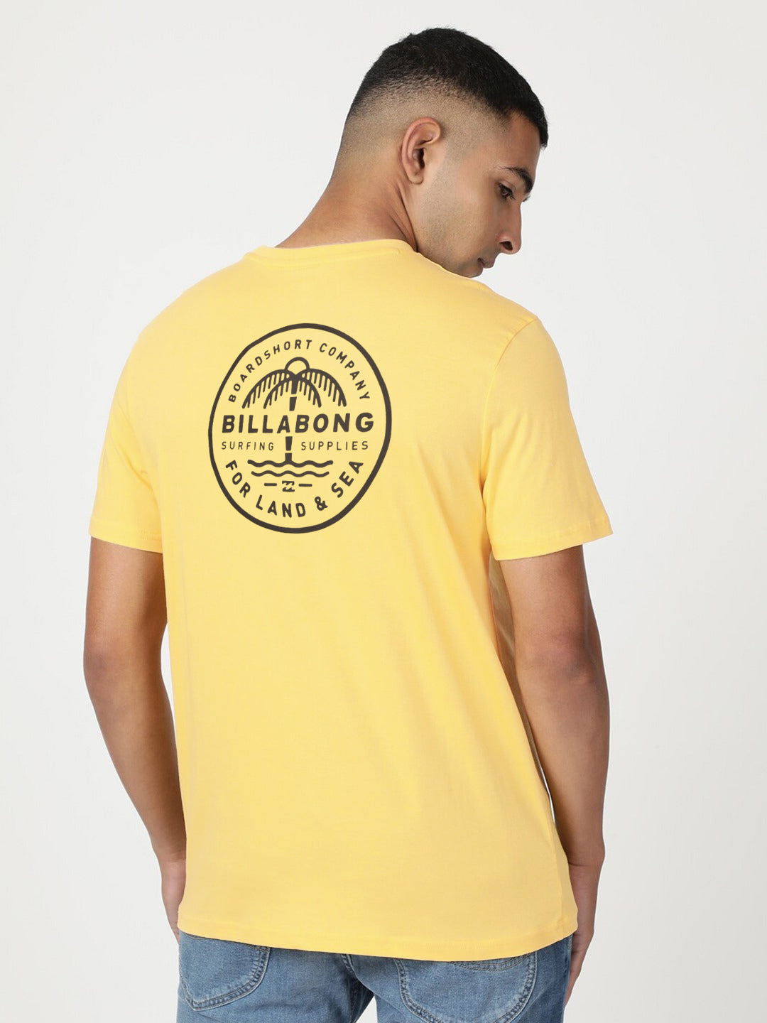 BilaBong Single Jersey Crew Neck Tee Shirt For Men-Yellow-BE1039